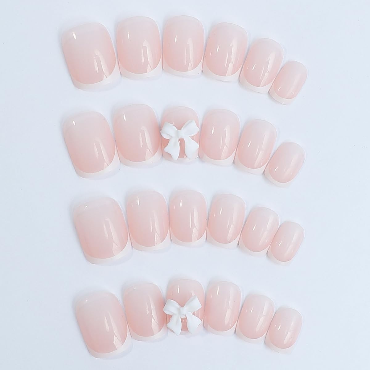 Chic 24Pcs Press On Nails in Glossy Nude Pink with White French Tips – Easy Wear