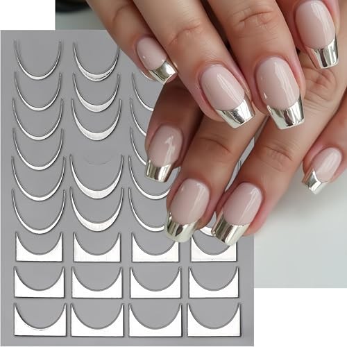 6 Sheets French Tip Nail Art Stickers 3D Self-Adhesive Metal Strip french lines