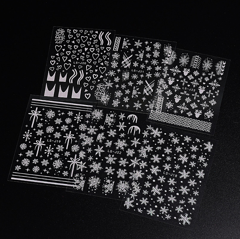 Christmas WHITE Glitter Snowflakes French Nail Art Stickers Decals Transfer NS44