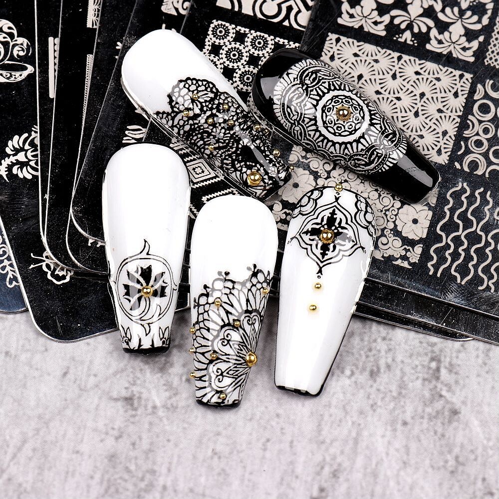 Lace Pattern Mandala Floral Nail Stamping Plates Mesh Web Nail Metal Templates