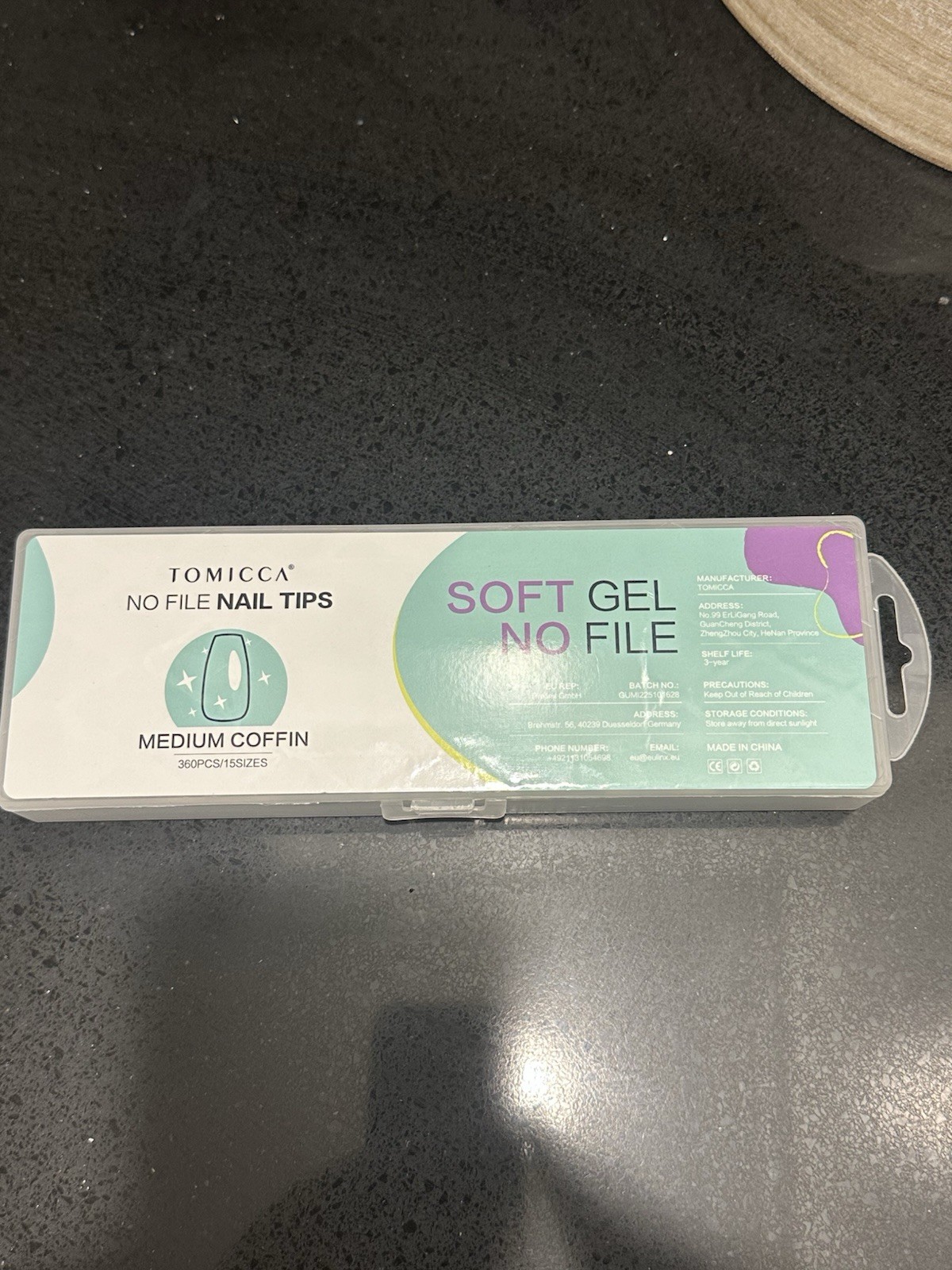 TOMICCA Soft Gel No File Nail Tips Medium Coffin Clear 360pcs Nail Art