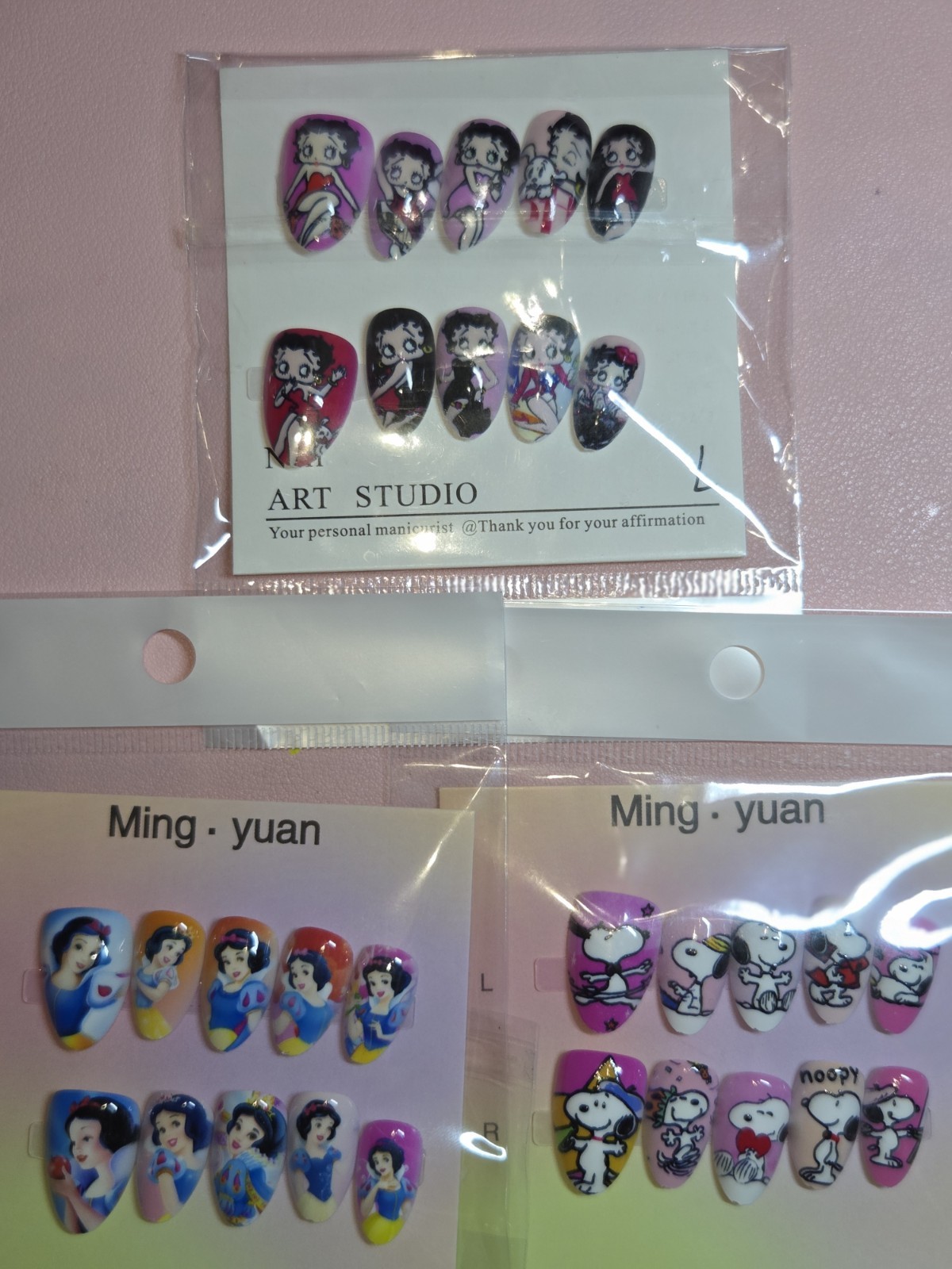 Press On Nails Handmade Large Short Almonds Bundle Of 3 Cartoon Characters