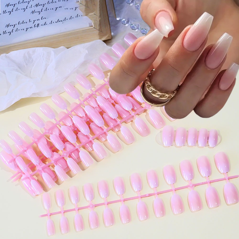 120Pcs Pink Ombre Medium Coffin Press On Nails Glossy Acrylic False Nail Tips