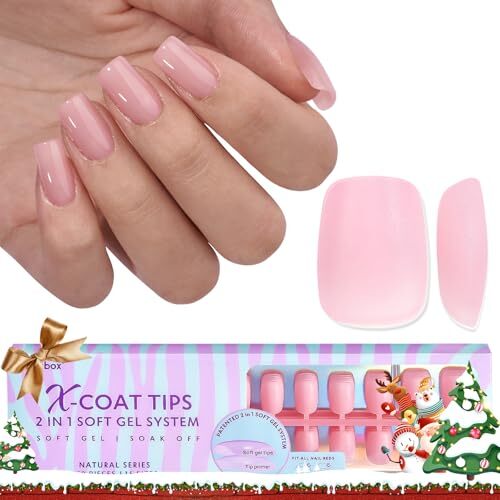 XCOATTIPS Natural Nail Tips – Christmas Short Square Press On Nails B-S Square