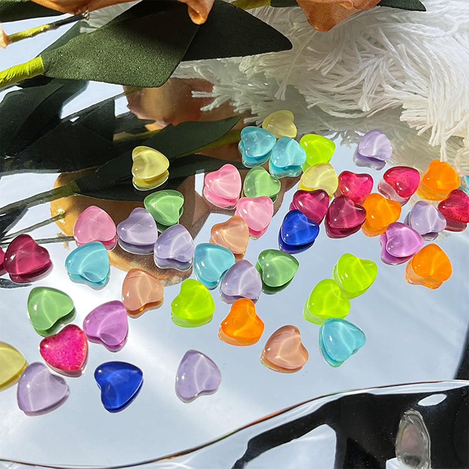 100Pcs Heart Nail Charms Mixed Colors Kawaii Nail Charms 3D Resin Love Hearts Rh