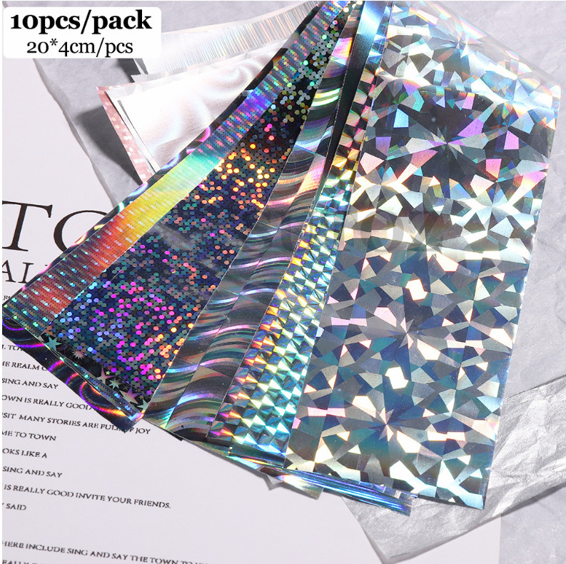 10Pcs Nail Art Foil Stickers laser Star Print Pattern Transfer Decals Tips NS54