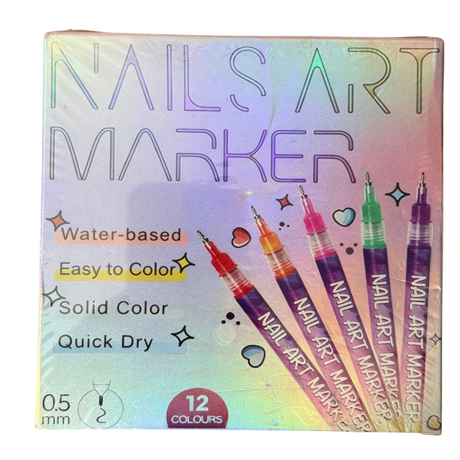 12 Color Nail Art Marker Pen Set 0.5mm Fine Tip Water Based Quick Dry DIY Design