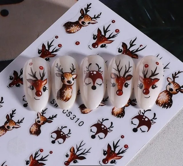 Nail Art Stickers BEAUTIFUL DETAIL REINDEER HEADS ASSORTED SW-CS310
