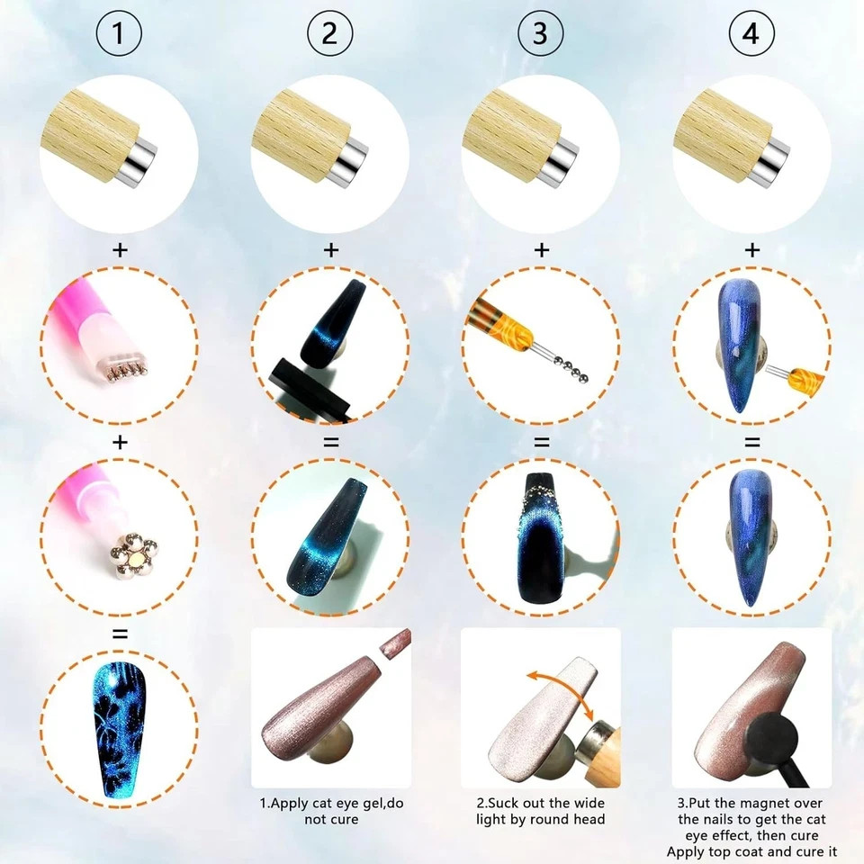53Pcs Nail Magnet Tool Set Cat Eye Gel Nail Polish Magnet Wand Magnetic Nail Pol