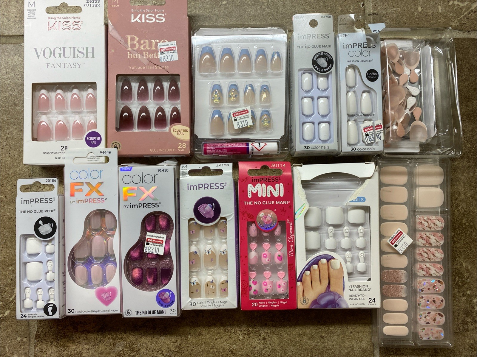 13 BOXES Kiss IMPRESS NAILS No Glue Mani Color FX Assorted Types