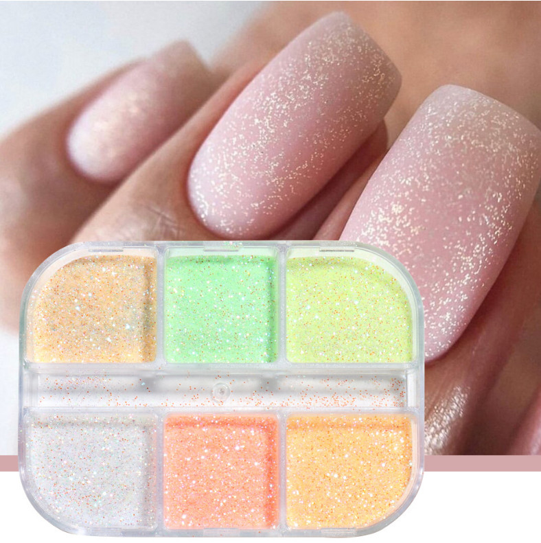 6 Grids/box Fluorescence Nail Art Powder Dust Glitter Nails Manicure Decoration