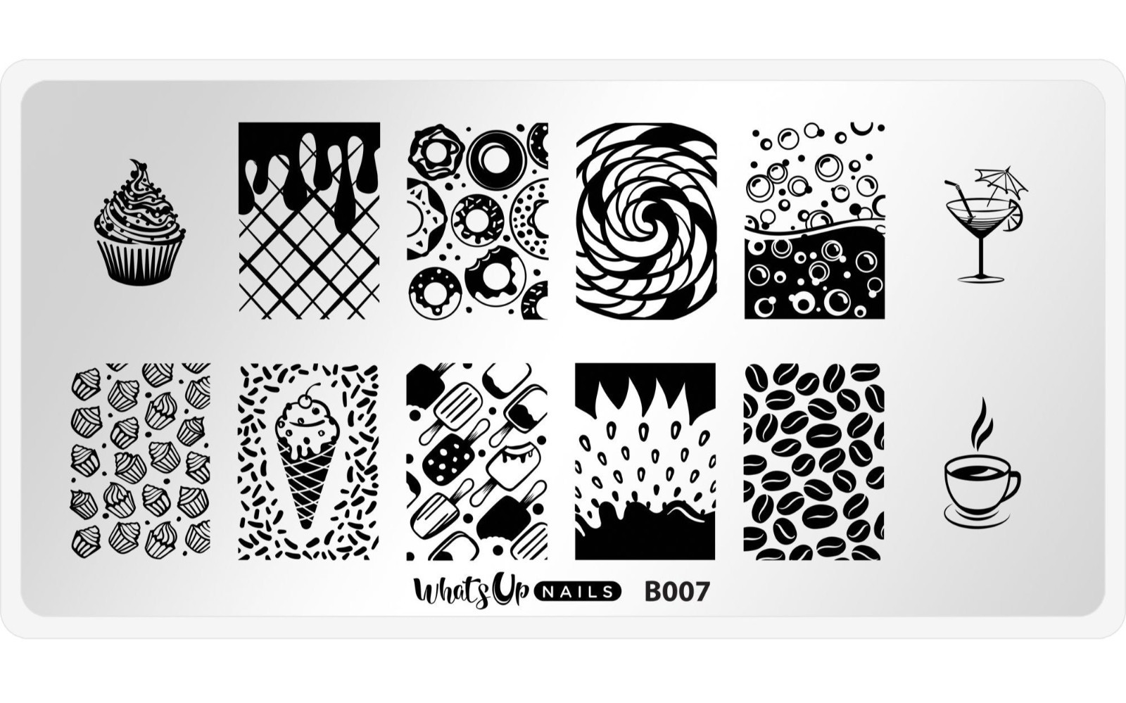 Whats Up Nails B007 Stamping Plate Nail Art Sugar High Cupcakes Donuts Ice Cream