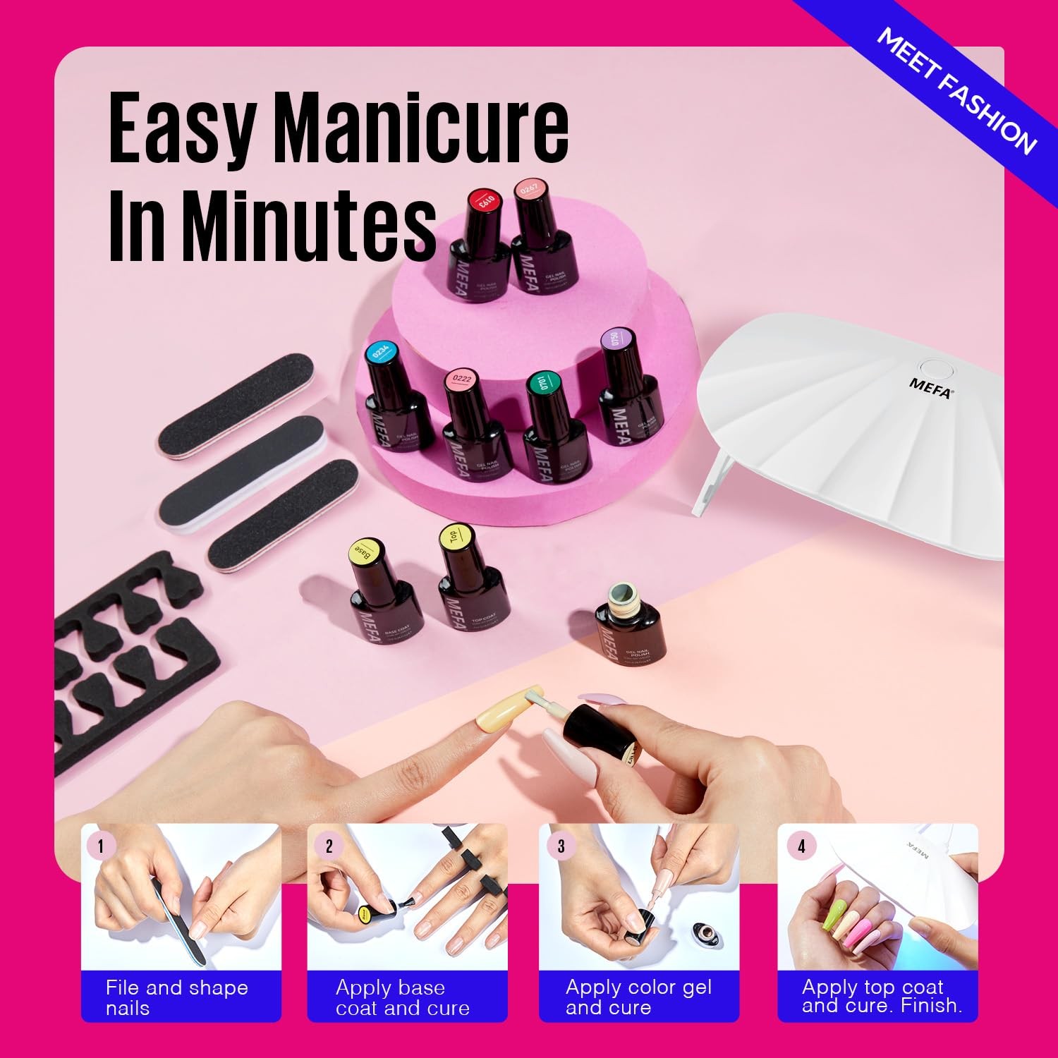 19 Pcs Gel Nail Polish Kit with U V Light, 12 Colors All Seasons Nude Milky W…