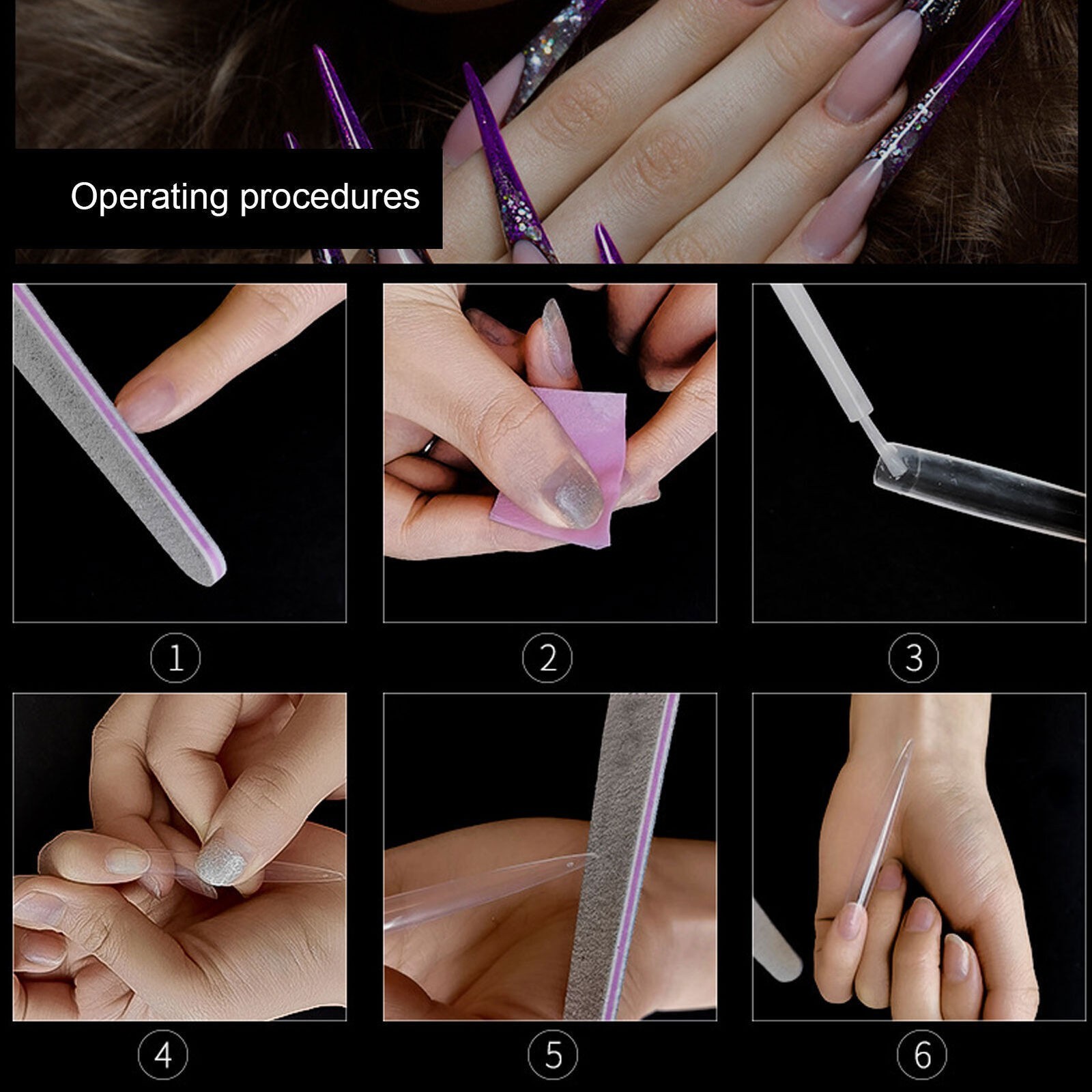 10pcs Professional Long Pointed Nail Tip Home Salon Fake False Nail Set Manicure