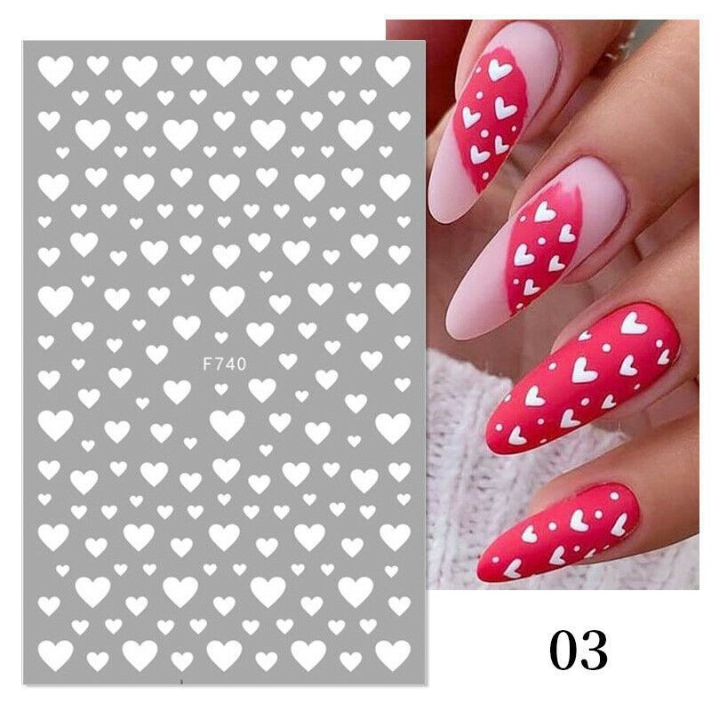 DIY Nail Stickers Love Heart Nail Art Manicure Black White Red Design Decals 3D