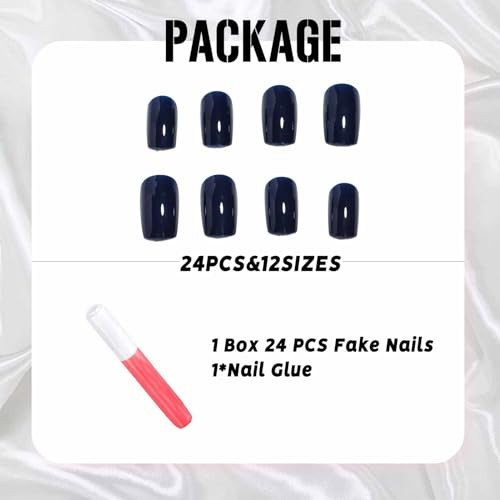 Royal Blue Press on Nails – Short Square Square Fake Nails 86-04 – Dark Blue
