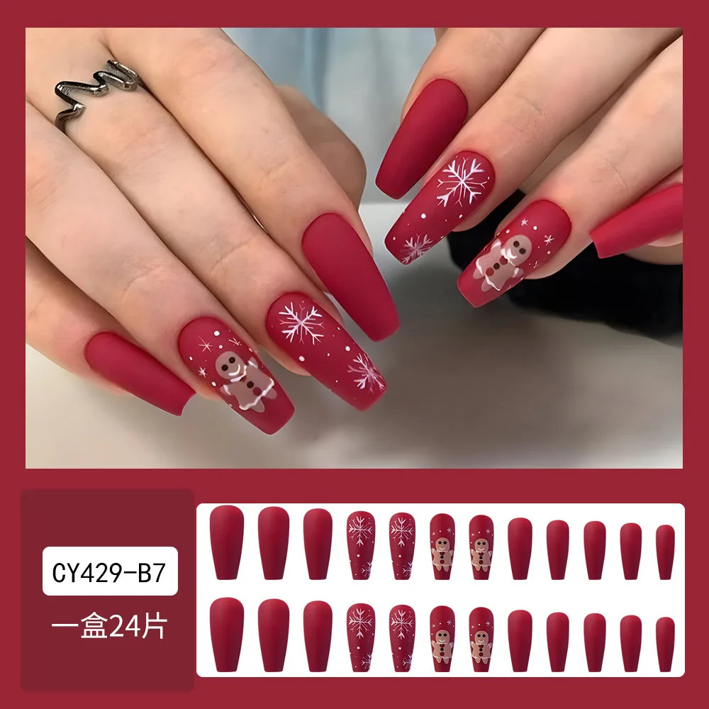 2026 Christmas Red Snow Deer Long Press On Nails