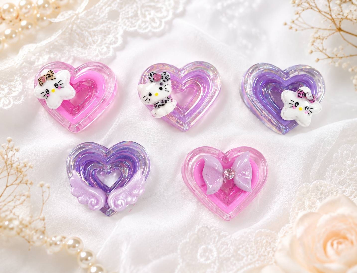 Japanese Handmade Kawaii Heart 3D Resin Nail Charms for Nail Art
