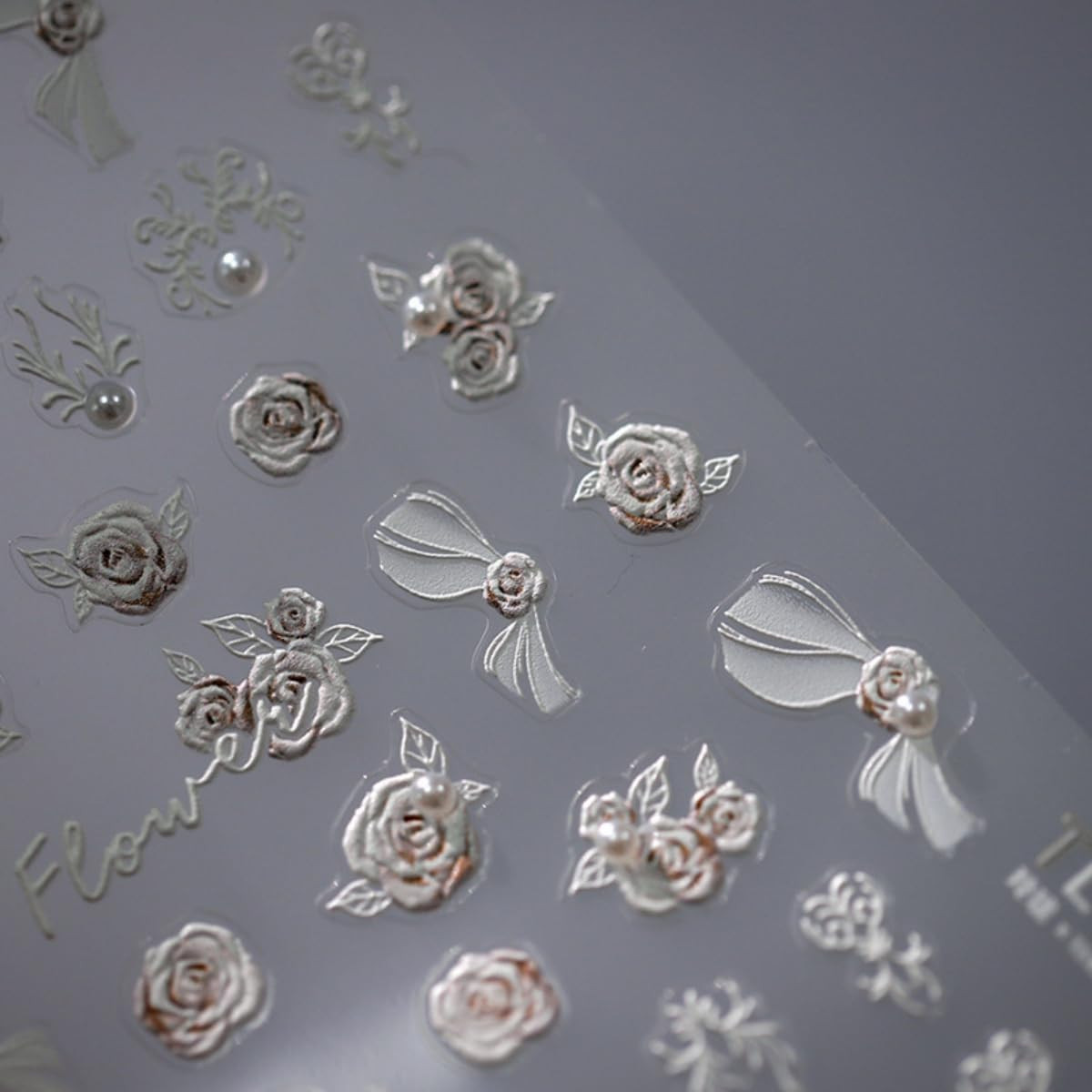 White Flower Nail Sticker 5D Embossed Pearl Flower Nail Art Sticker Self Adhesiv