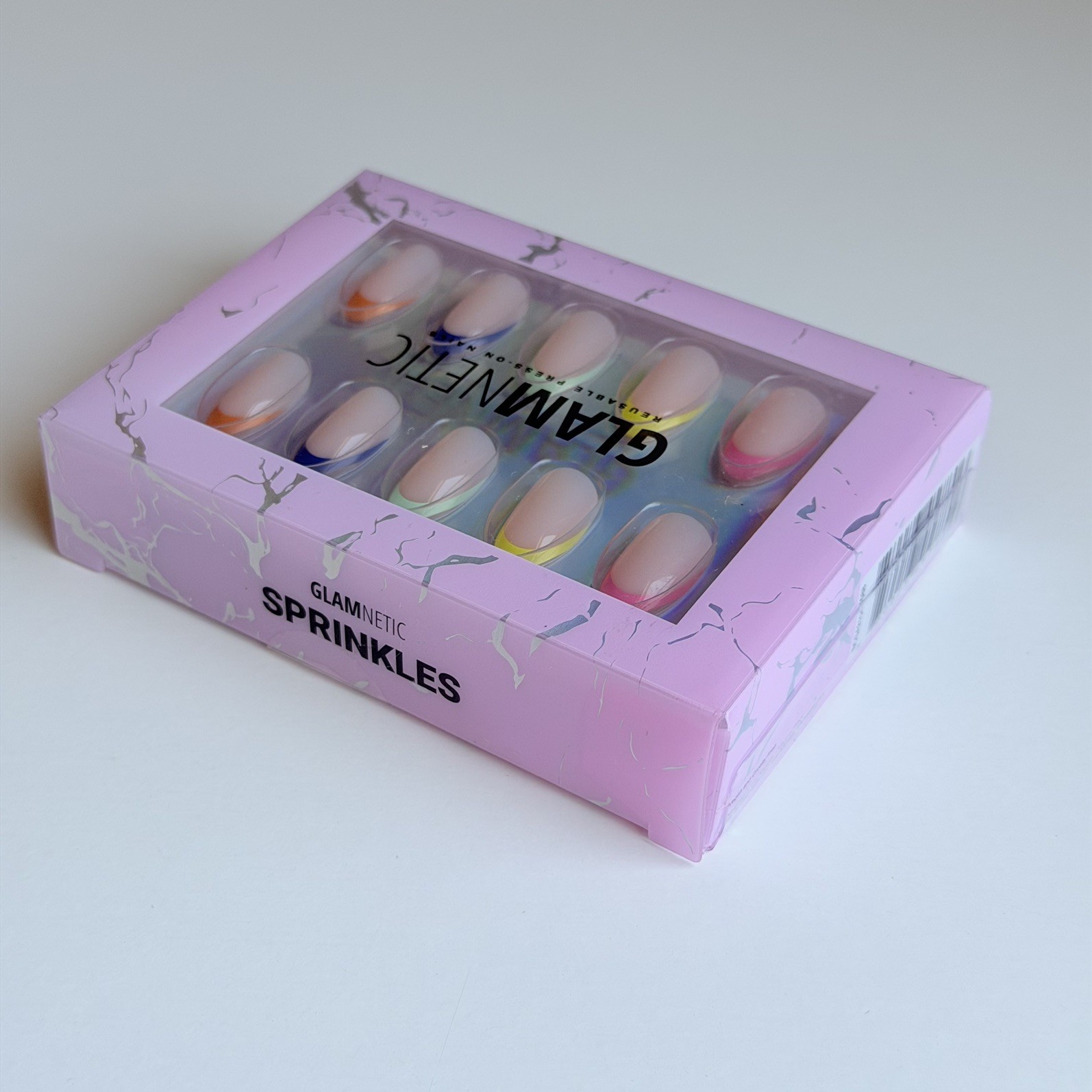 Glamnetic Press On Nails SPRINKLES Rainbow French Tip Almond shaped – New SEALED