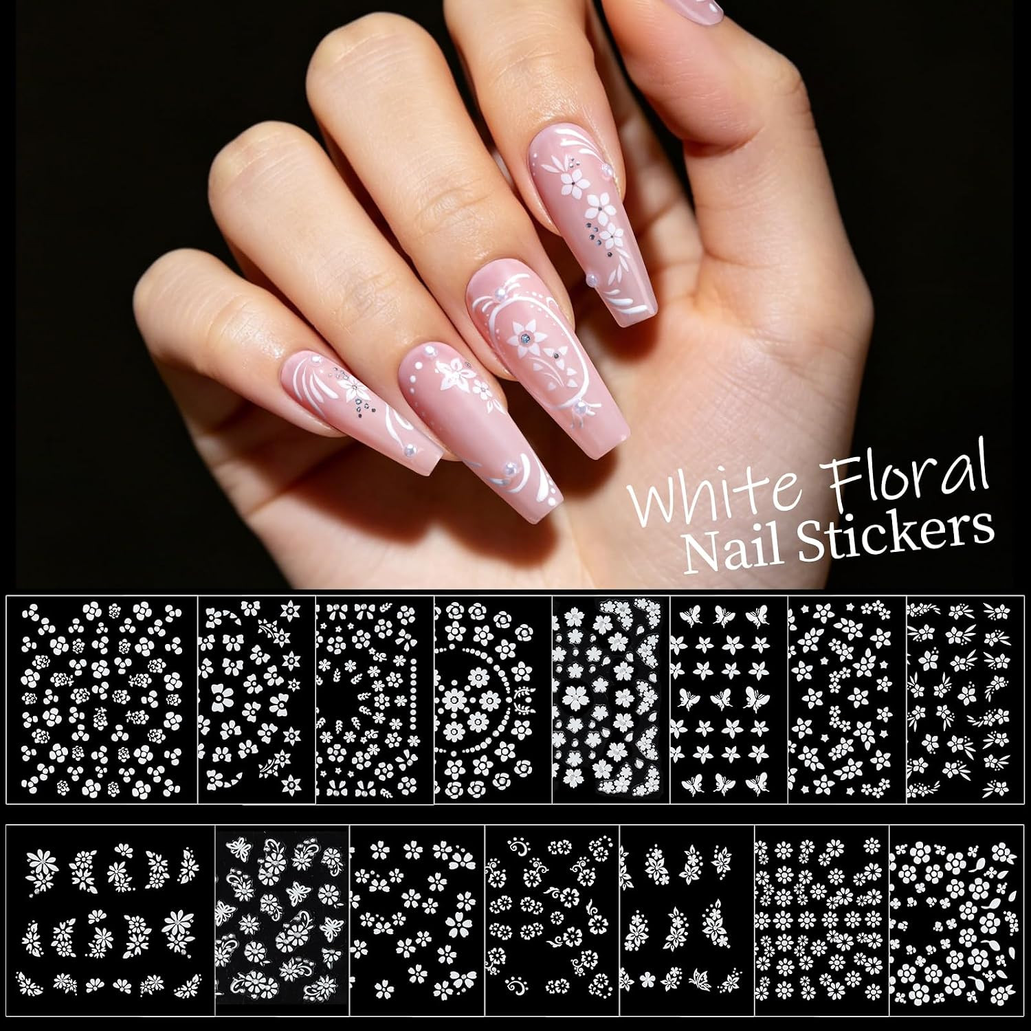 50 Sheets Nail Stickers for Nail Art, Colorful Flower Nail Art Stickers for Kids
