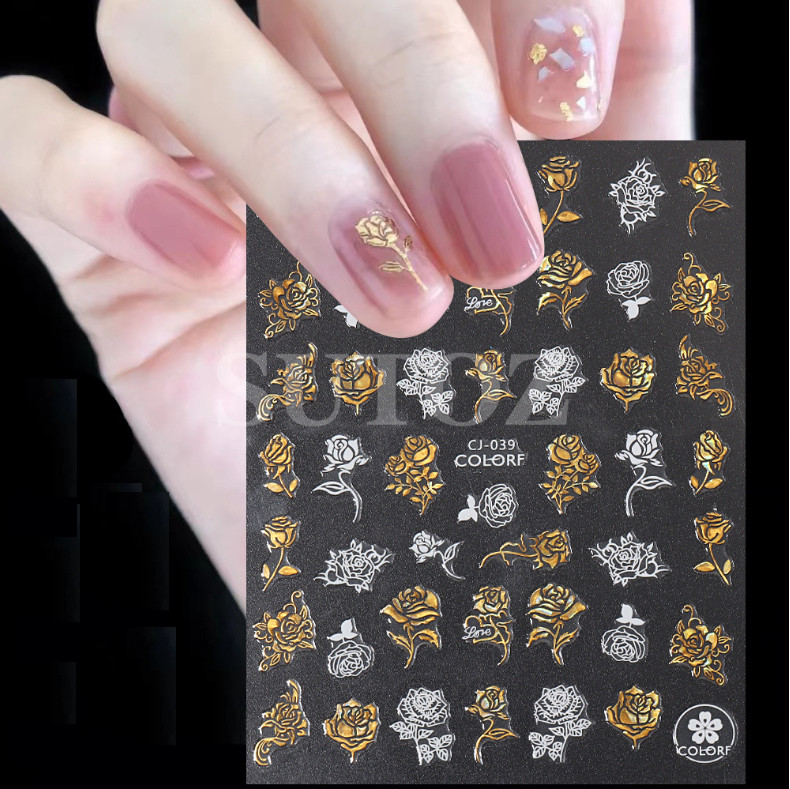 3D Nail Art Sticker Gold White Heart Rose Flower Kiss Lace Valentine Bridal NH11