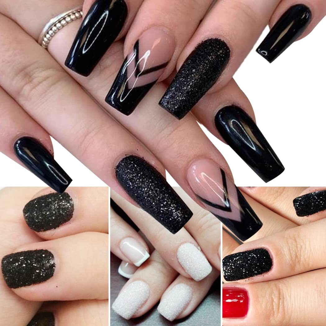 2 Boxes Holographic Nail Glitter Powder White Black Shining Sugar,1Pcs Soft Nail