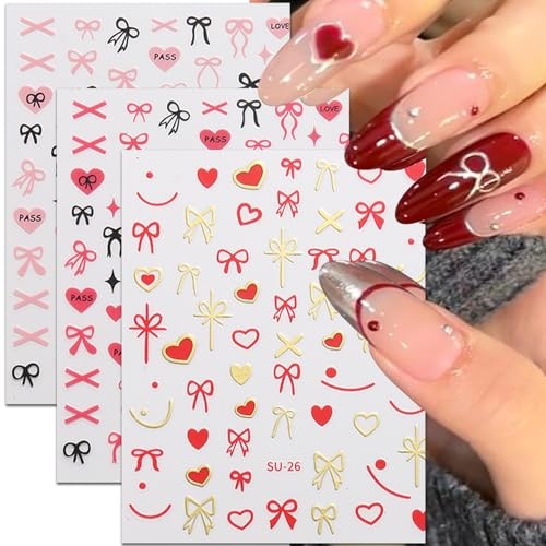 Valentines Heart Nails Stickers Cute 3D Bow Love Nails Heart Gift Dots Design