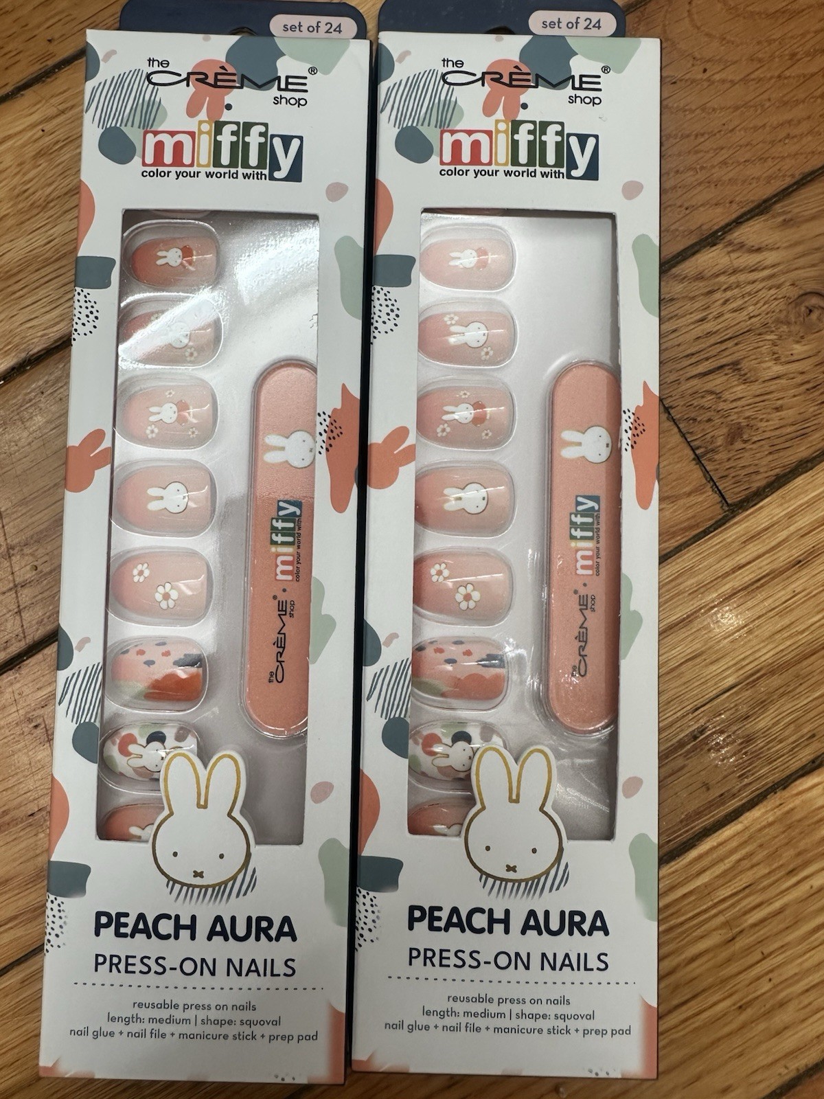 Lot of 2 The Crème Shop Miffy Peach Aura Press On Nails Set of 24 New Sealed