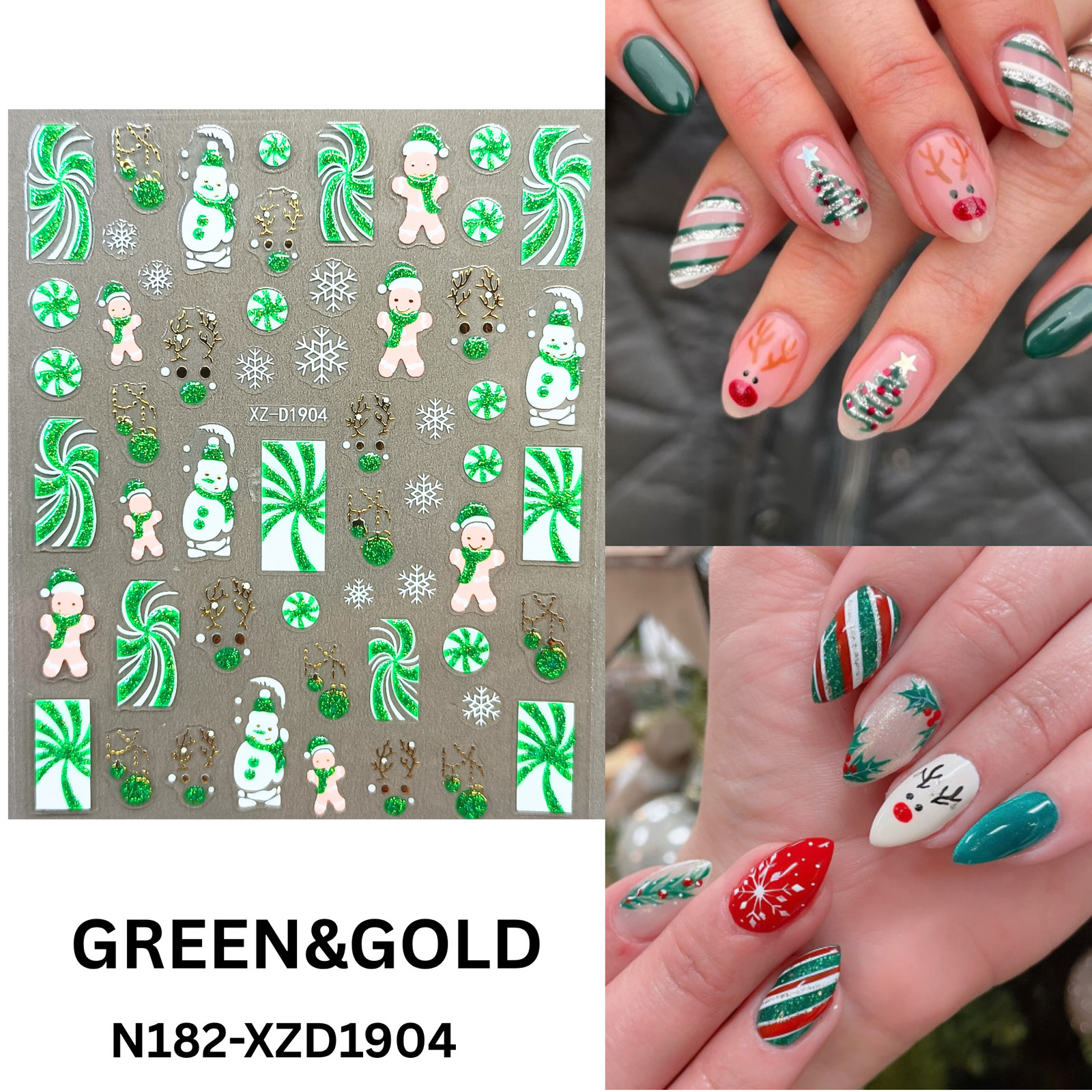 12pcs 3D Christmas Nail Decals – Santa, Snowman & Holiday Candy Design