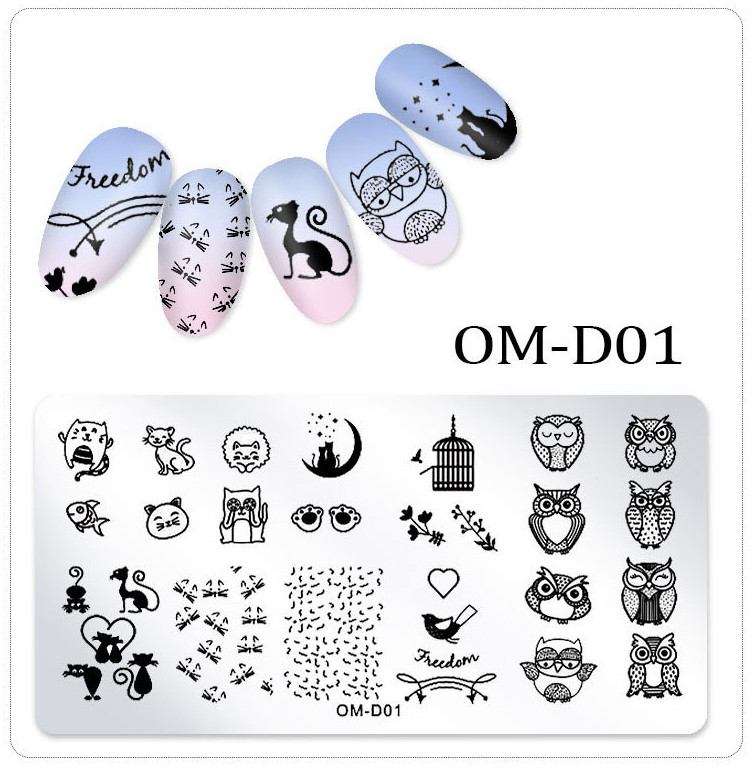 Owl Cat Flower Star Love Nail Art Stamping Manicure DIY Template Image Plate