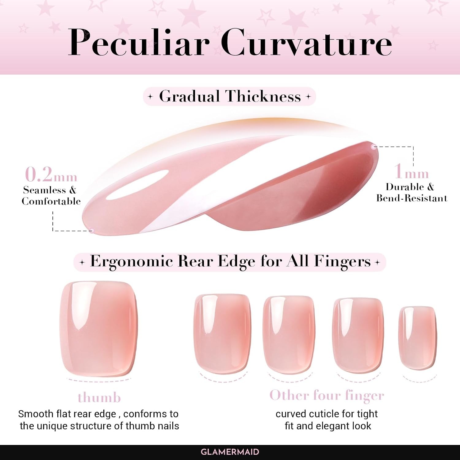 Nude Pink Press On Nails Short Almond, Natural Pure Pink Handmade Soft Jelly Gel