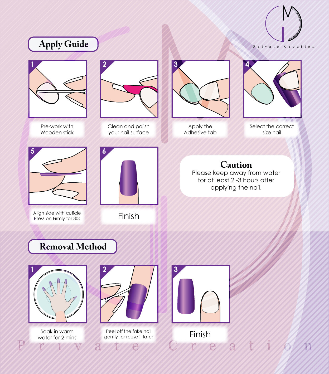 Light gray-green Hand Painted Nail Fake False Glue on nails