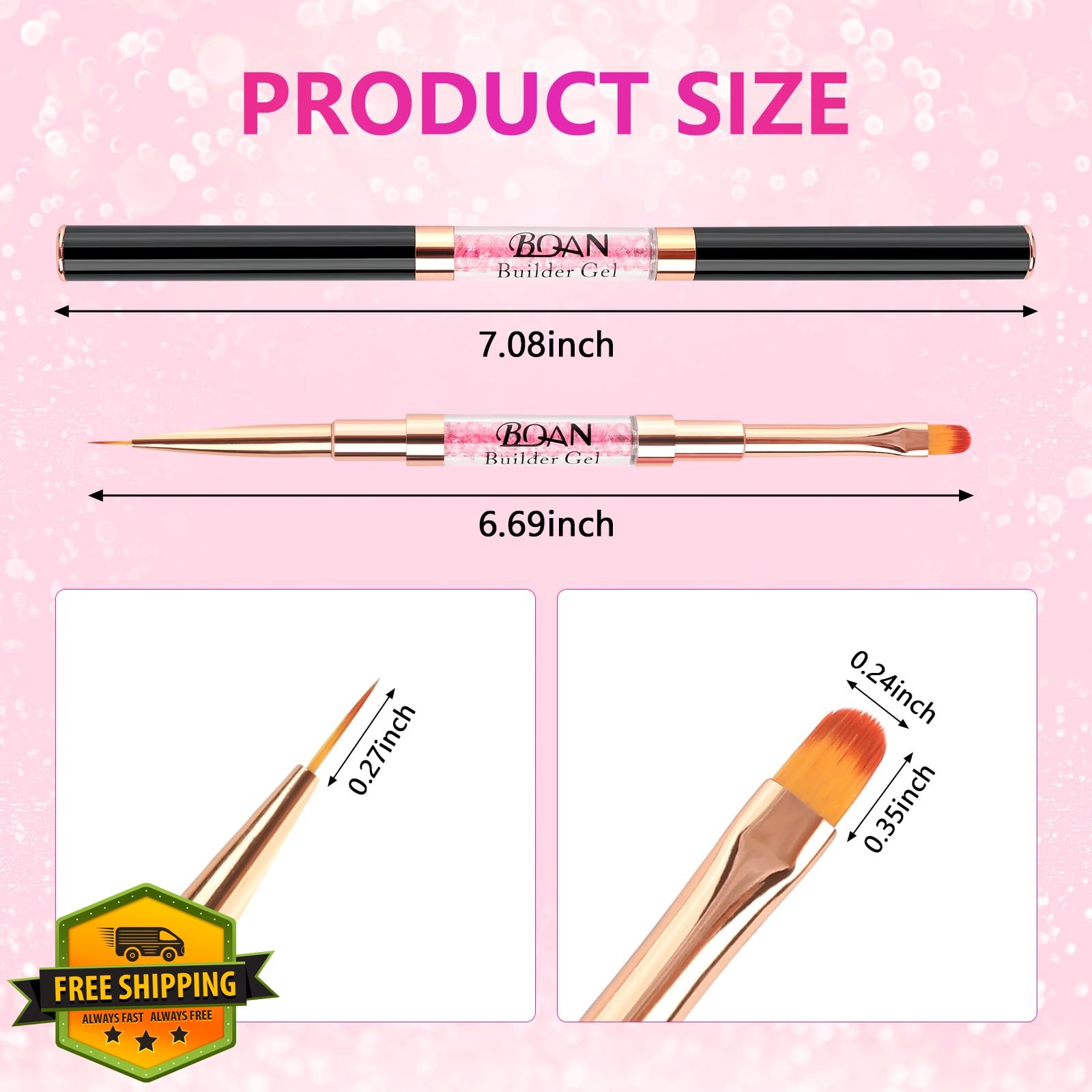 BQAN Nail Art Brush 7mm Liner 8# Oval Builder Gel