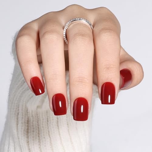 Dark Red Press On Nails – Short Square Burgundy Press On Nails for A3-Burgundy