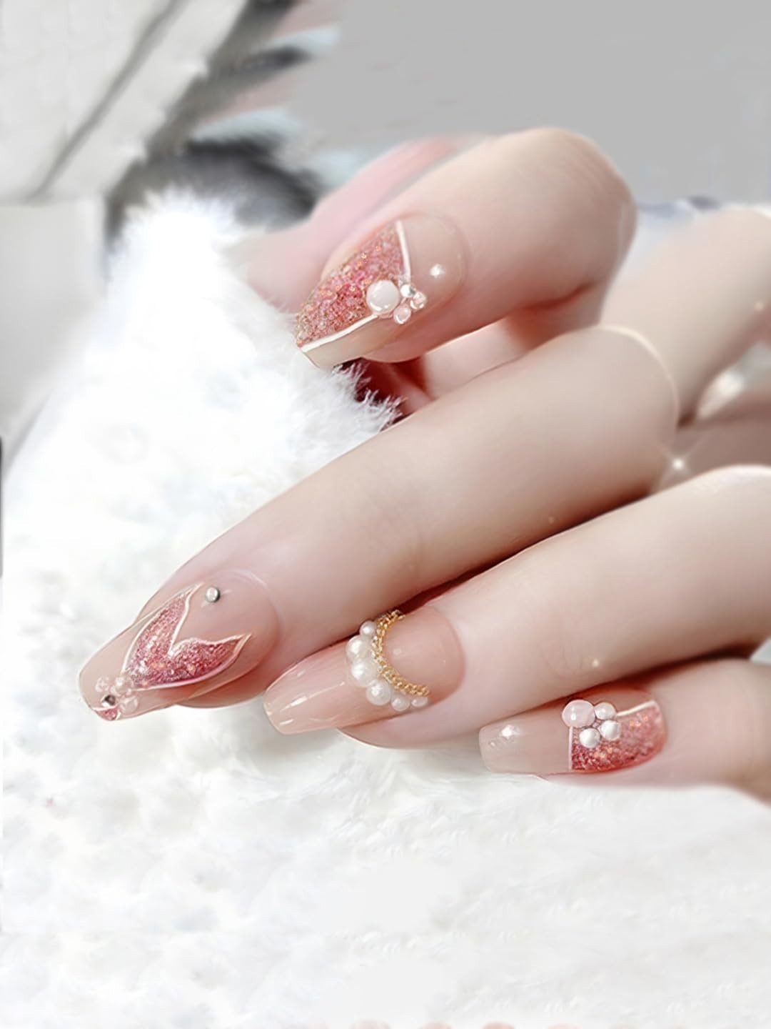Secret Lives Premium Glossy Reusable Artificial Nude Color with 3D pearls & Glit