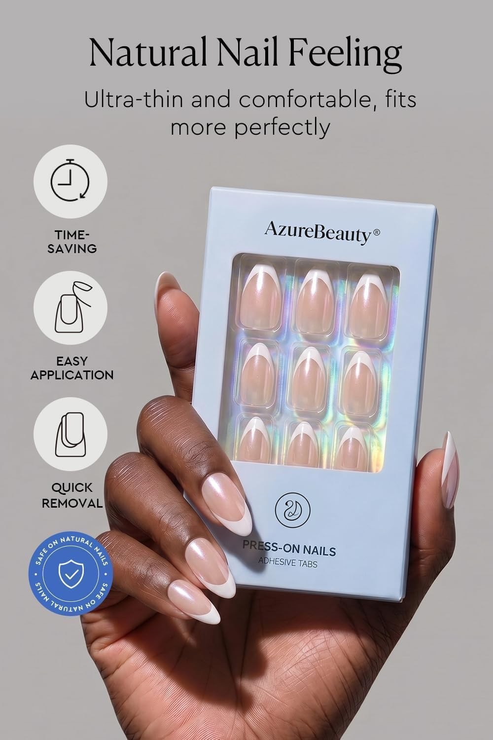 AzureBeauty Short Almond French Tip Press On Nails, Glazed Donut, 32 Pcs