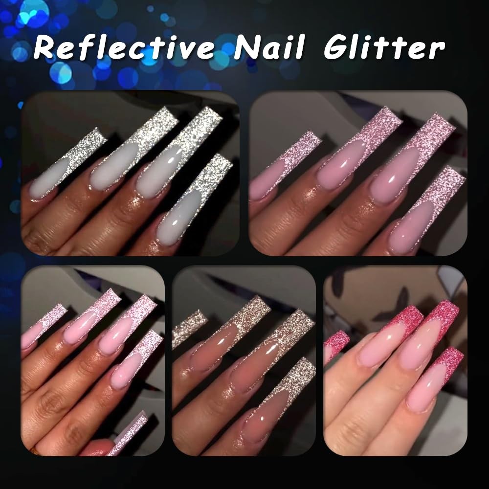Reflective Glitter Powder 8 Colors Holographic Sparkle Glitters Dust Nail Art