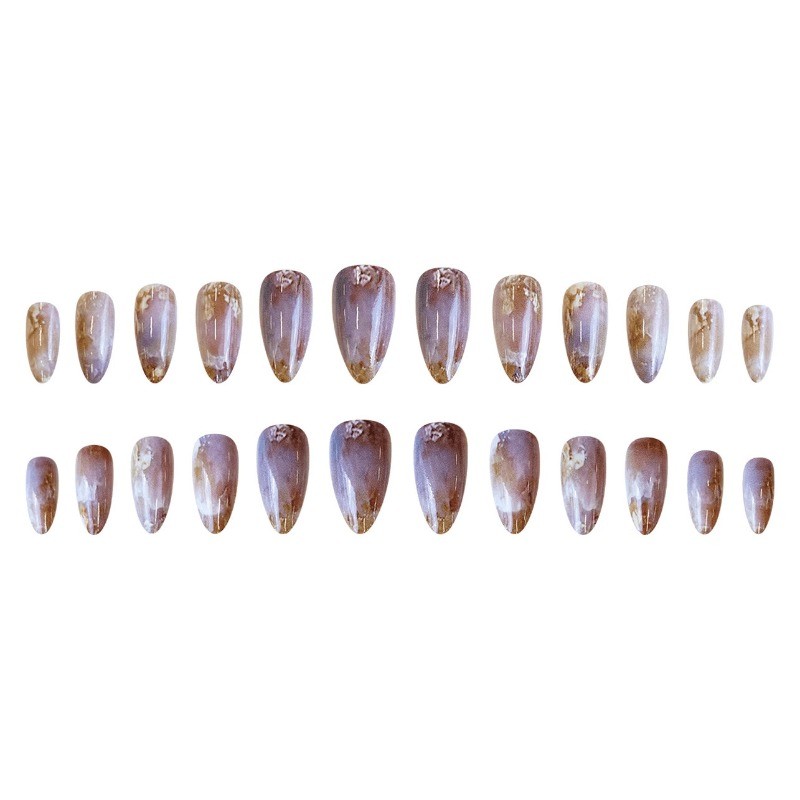 48 gold-plated amber transparent fake nails removable nails, suitable for women
