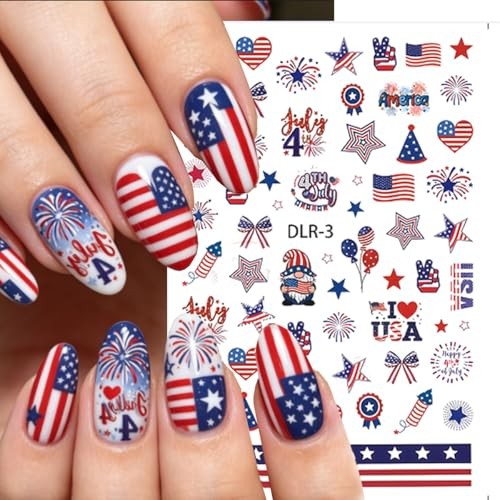 4th of July Nail Stickers for Nail Art Patriotic Independent day nail decals-3