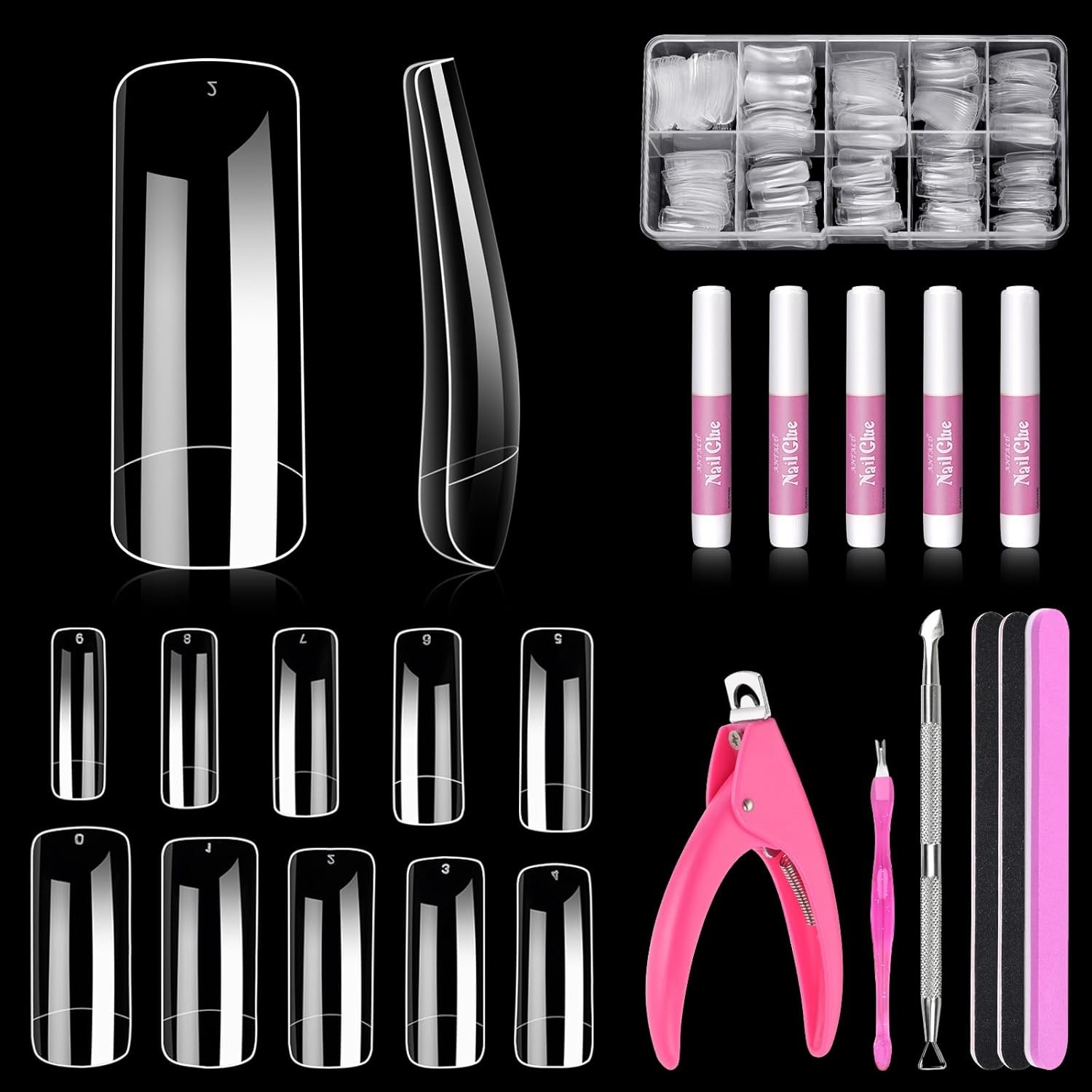 MORGLES 500Pcs Clear Acrylic Nail Tips, French Nail Art Kit w/ Clipper, Files