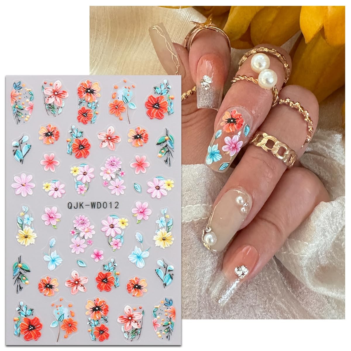 6 Sheets Flower Nail Art Stickers Decals Self-Adhesive Spring Summer Floral