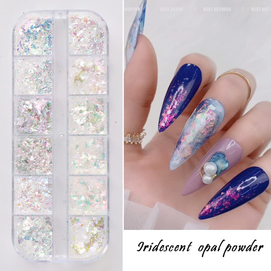 Holographic Nail Art Glitter Iridescent Flakes 12 Grids Mermaid Bright Colorful