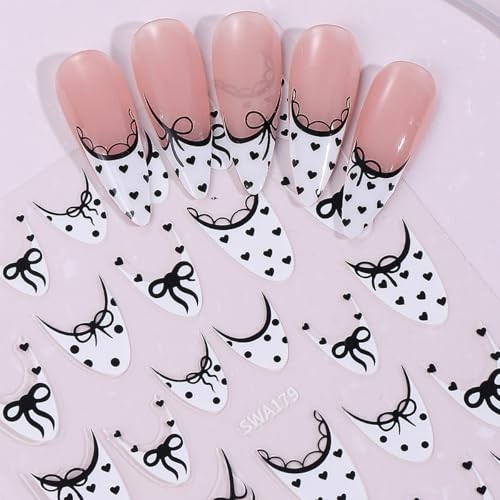6 Sheets Valentines Day Nail Art Stickers French Tip Nail Stickers Heart-14