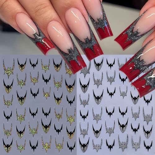 6Sheets Halloween Silver Glitter Bats Nail Stickers Halloween Nail black bat