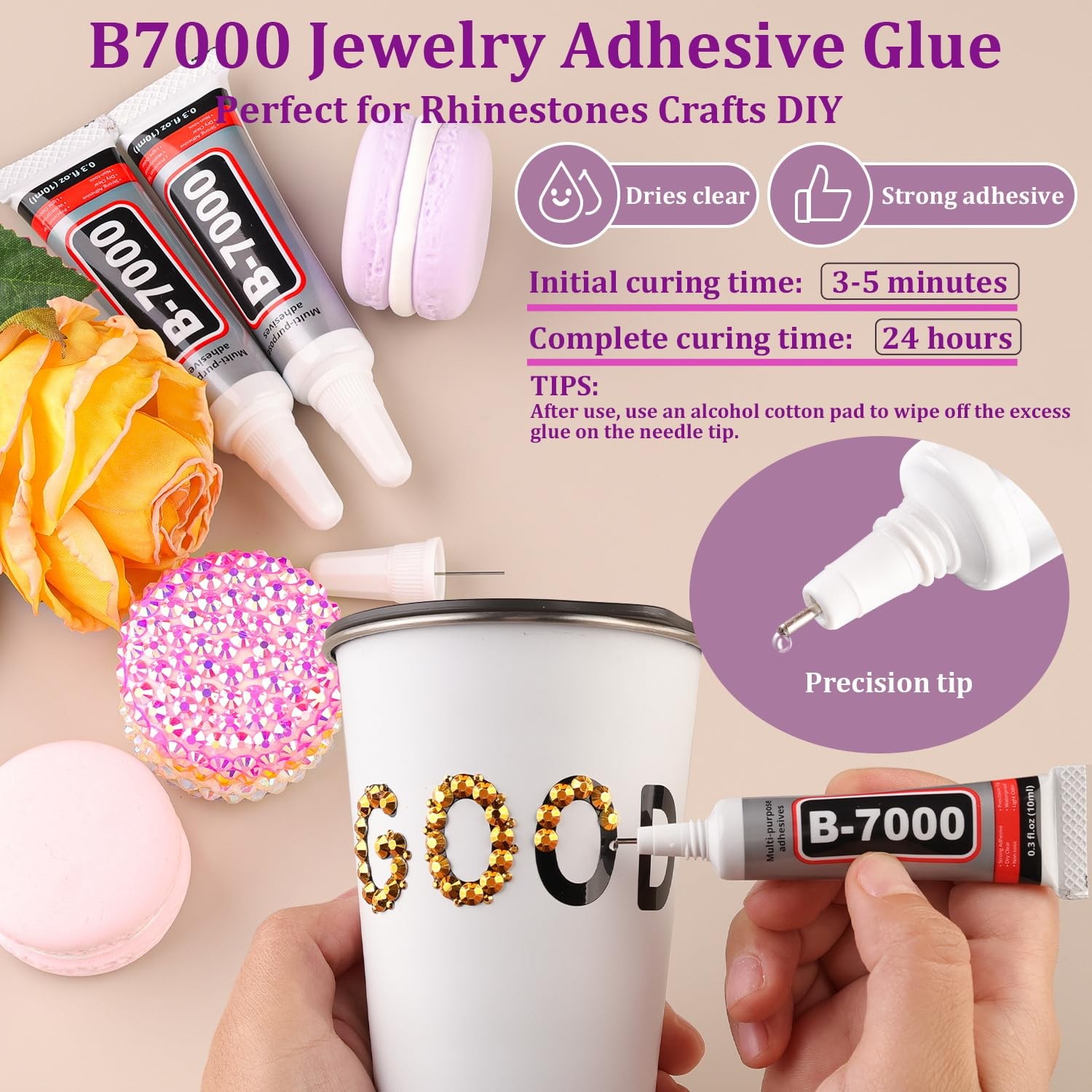 Resin Jelly Rhinestones for Crafting with 2 Jewelry Glue, 2 Boxes Gold Crystals