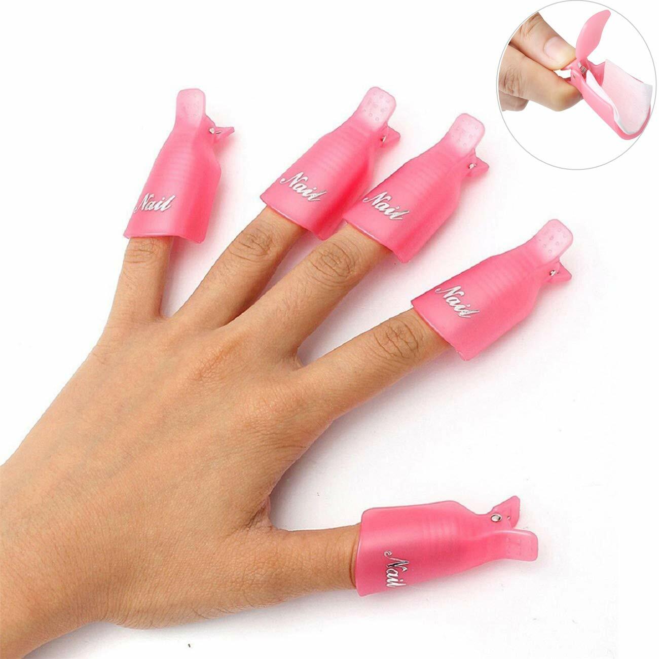 10 PCS Pink Acrylic Nail Art Soak Off Cap Clip UV Gel Polish Remover Wrap Tool