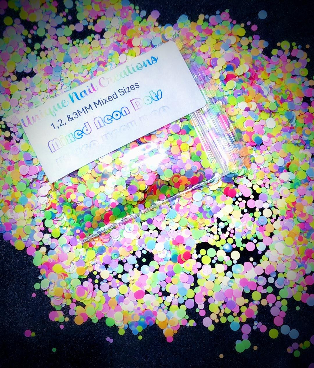 1,2,3MMDOT Mixed Neon DOT Glitter~Nail Art•Acrylic•Gel•Body Art•Festival•Crafts