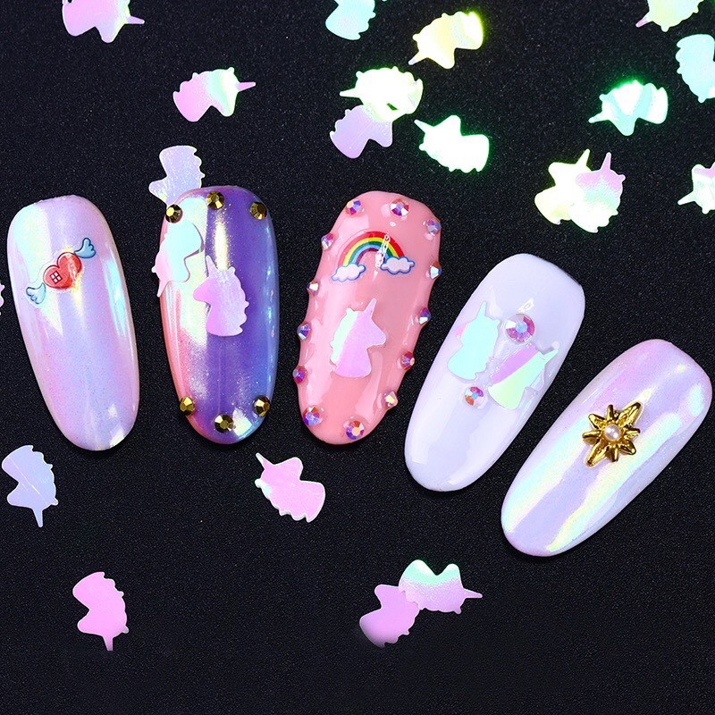 3pcs Aurora Powder and Unicorn Sequins AB Colour Nail Art Glitter Decoration Set