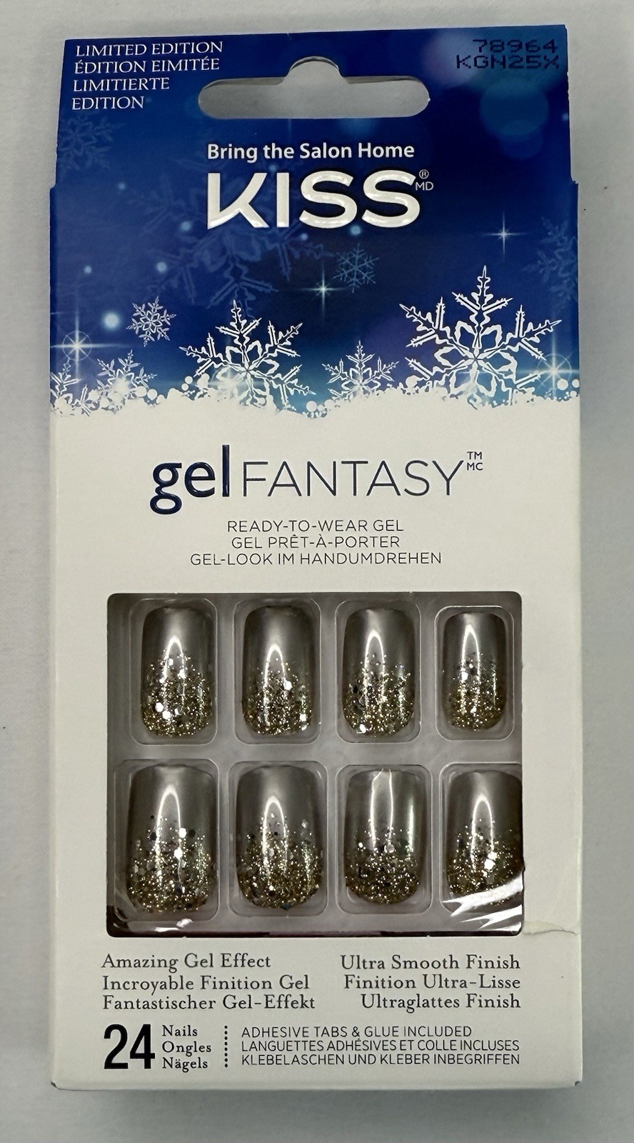 KISS GEL FANTASY NAILS PACK OF X6 MEDIUM LENGTH READY TO WEAR HOLIDAY CHRISTMAS